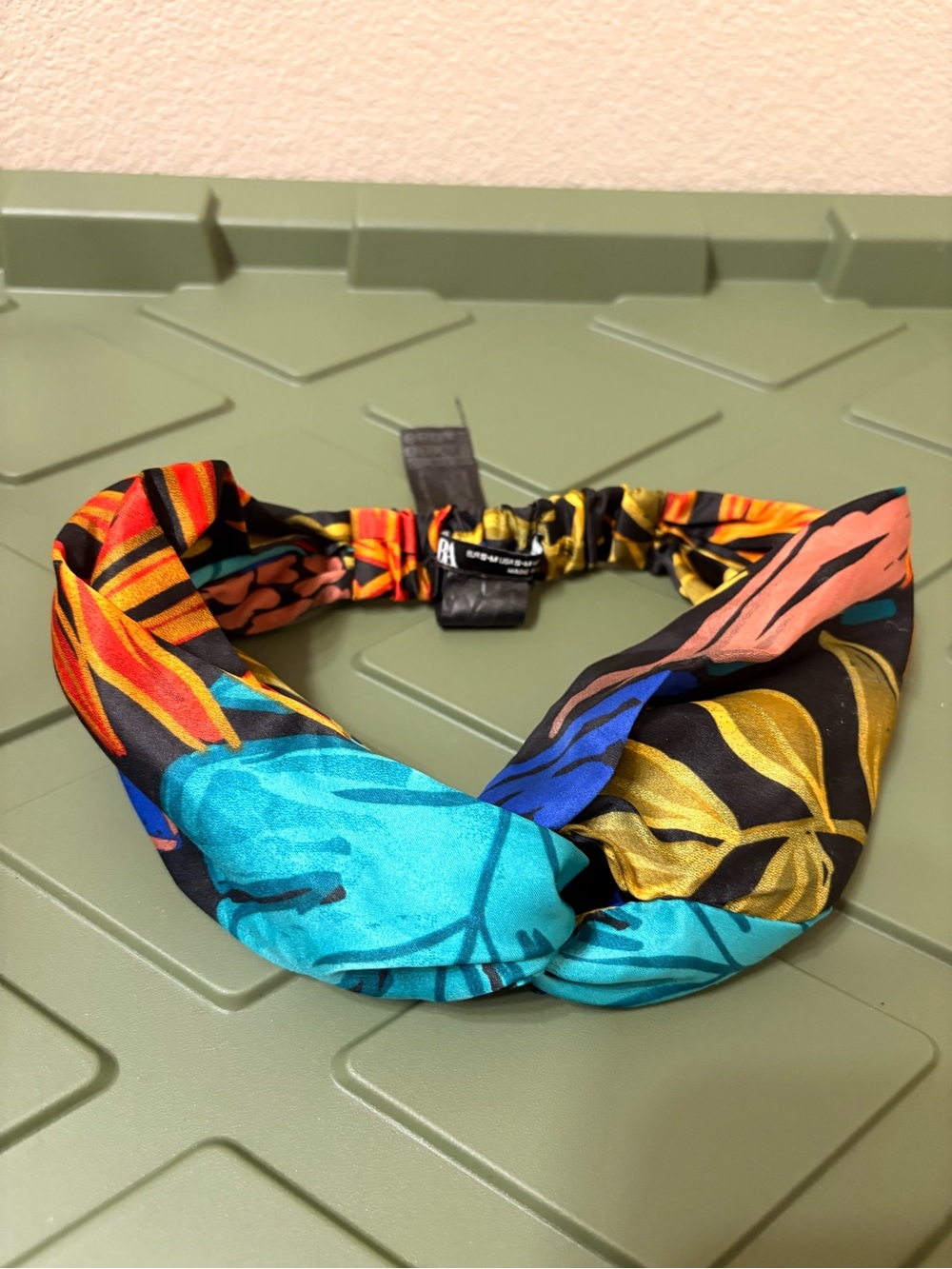 Zara Tropical Print Twist Headband — Teal, Gold, Coral, Blue